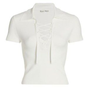 Brand new white Alice + Olivia lace up sweater
